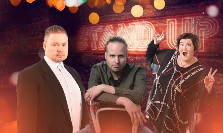 Stand up -ilta Himos Areenalla. Arimo Mustonen, Anitta Ahonen ja Tommi Tuominen